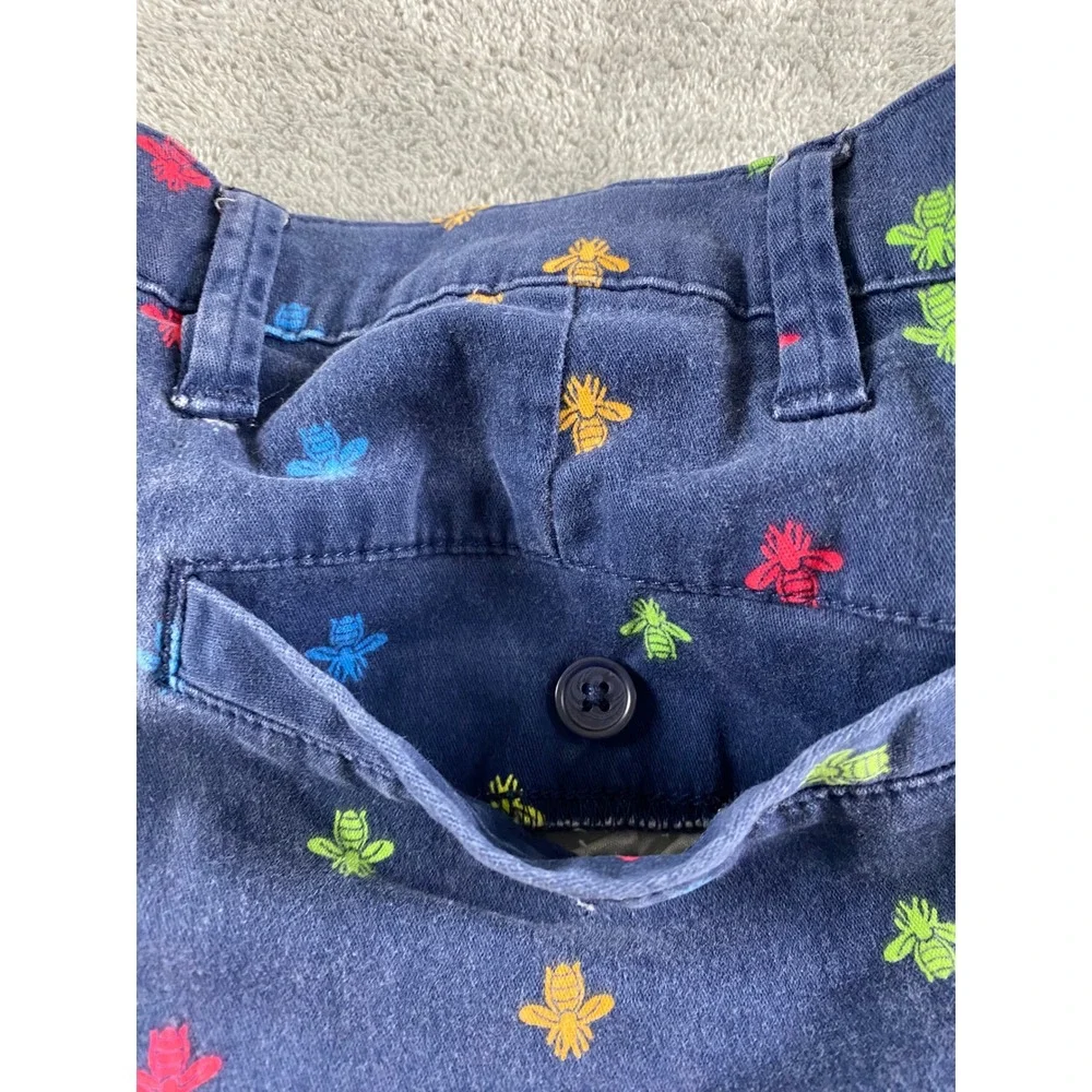 Raw Yarn Industries Mens Navy Blue Multi Color Embroidered Bee Shorts Size 34